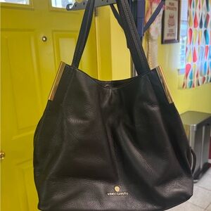 Vince Camuto Large Black Pebble Multi Compartment Shoulder Bag
